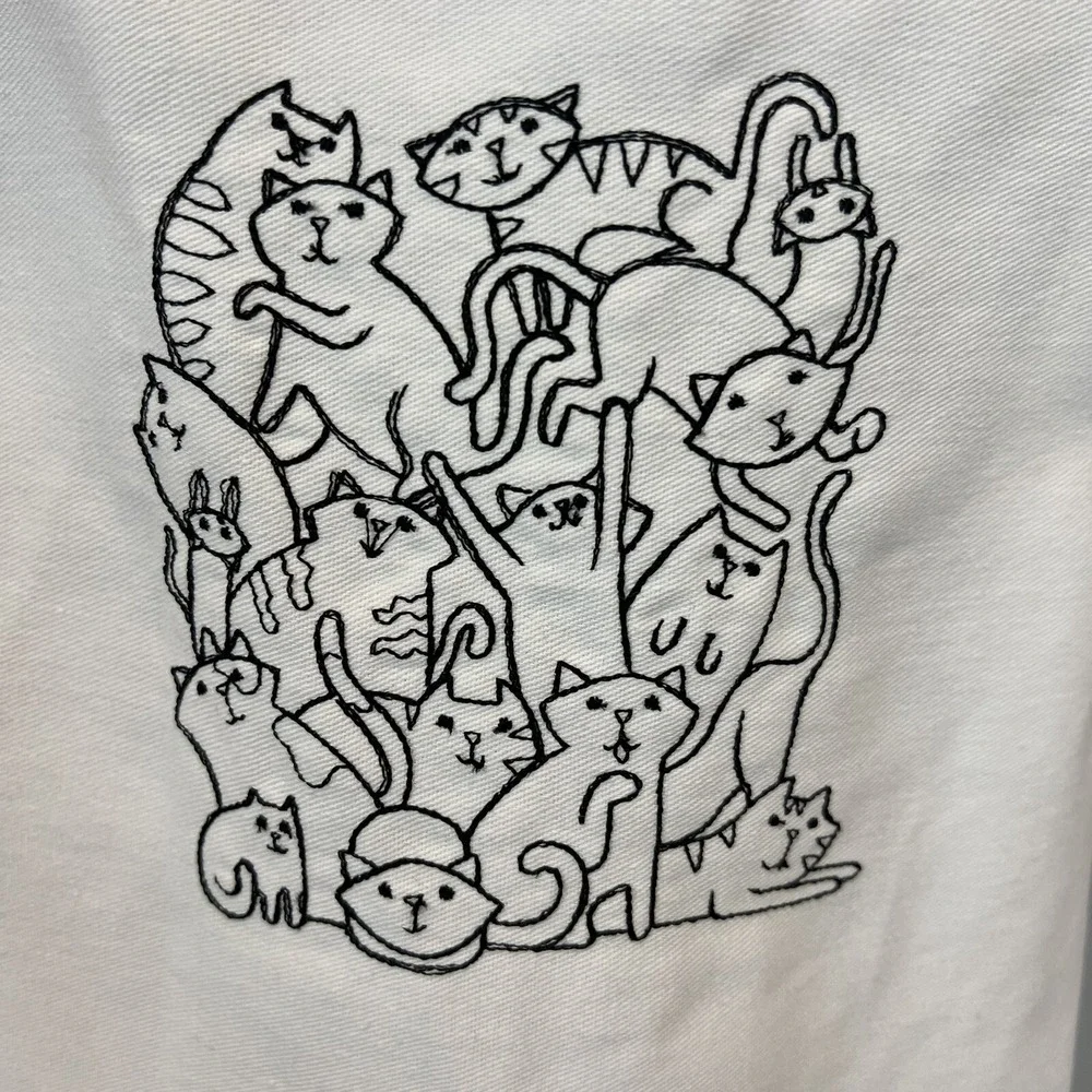 Cat Kitchen Apron White Black Embroidered Kitten Caboodle Group of Cats NWT
